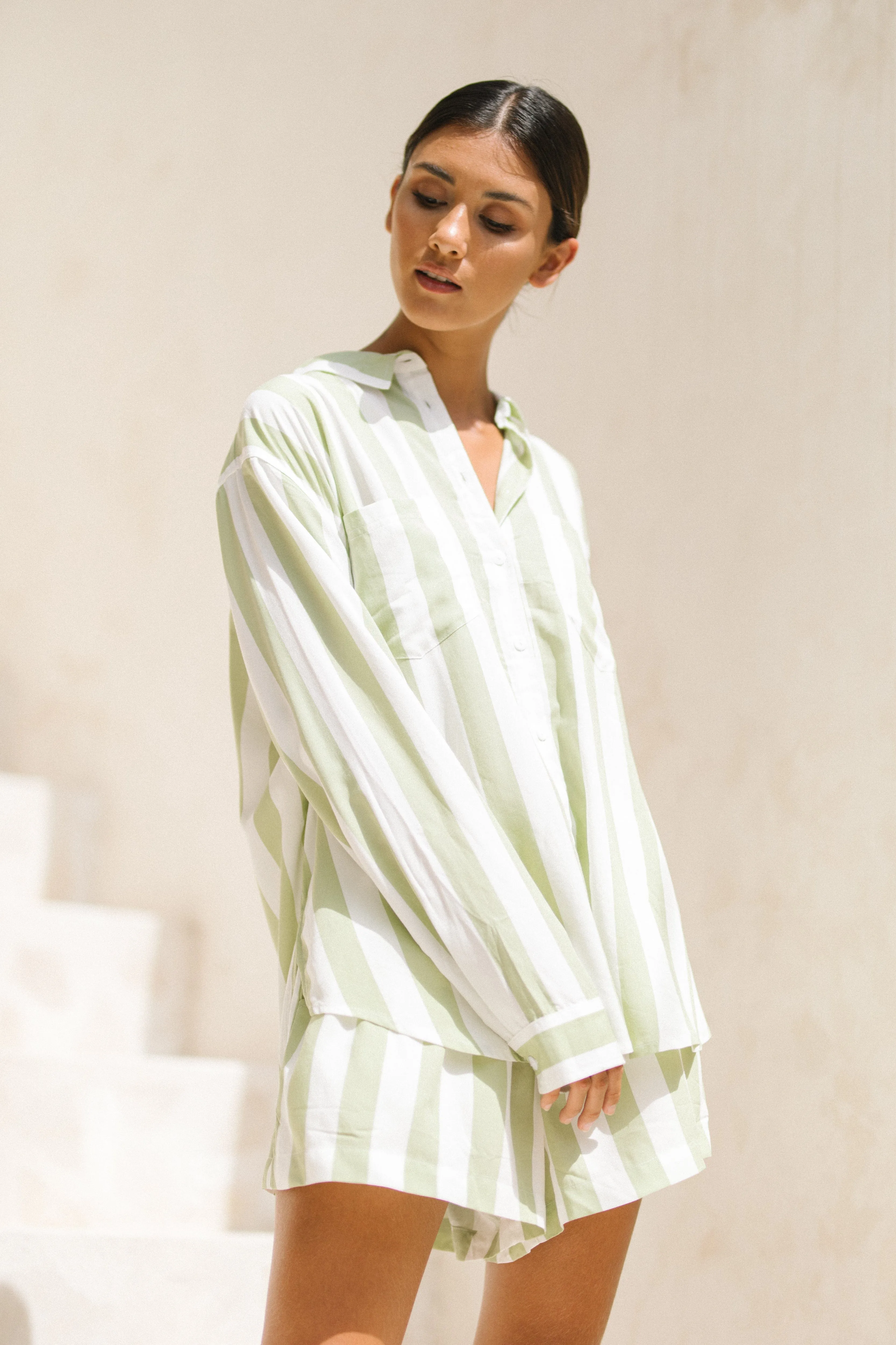 Marlon Sleep Set - Stripe - Margarita Green