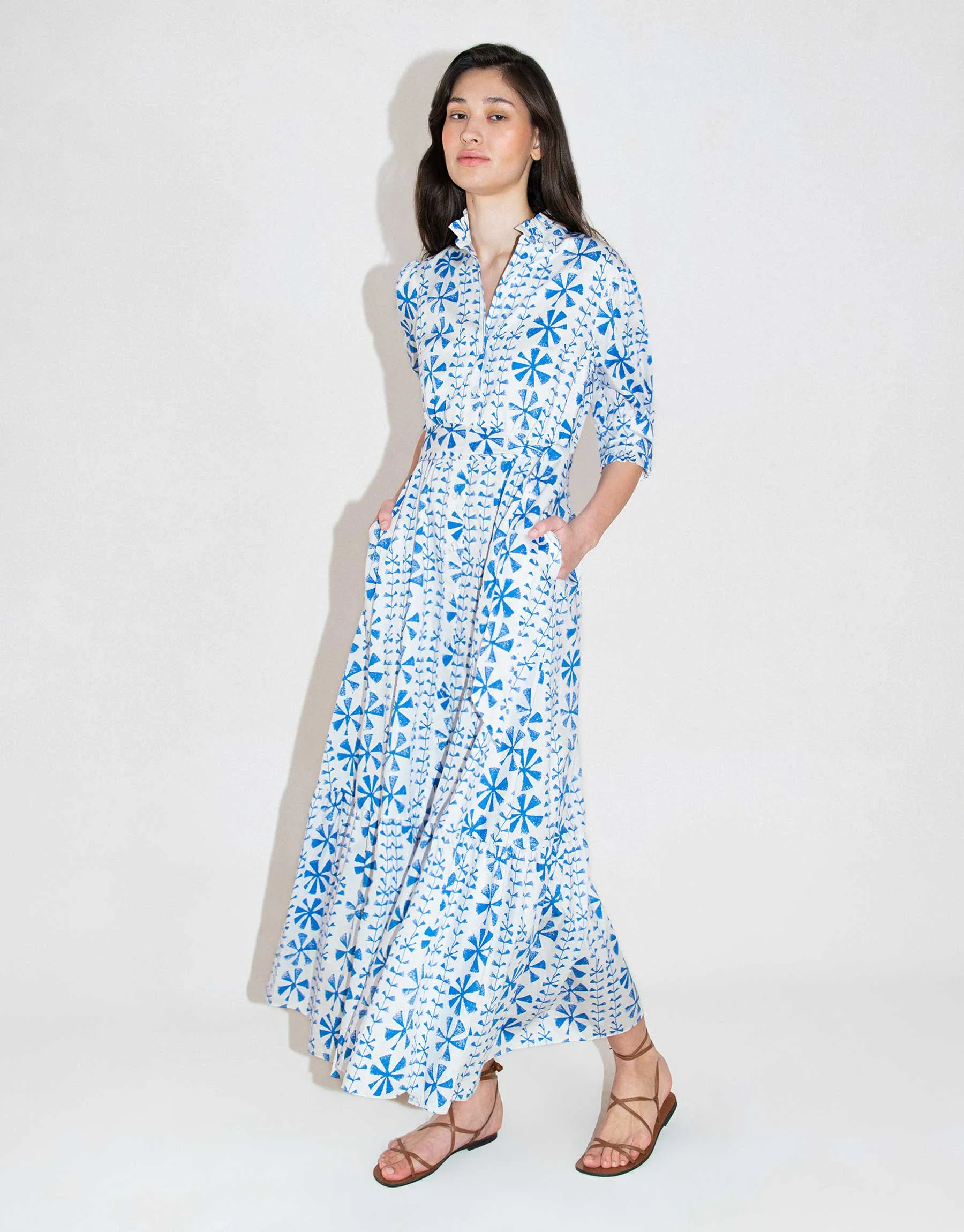 Marni Cotton Midi Dress - Floral Vine Blue - SALE