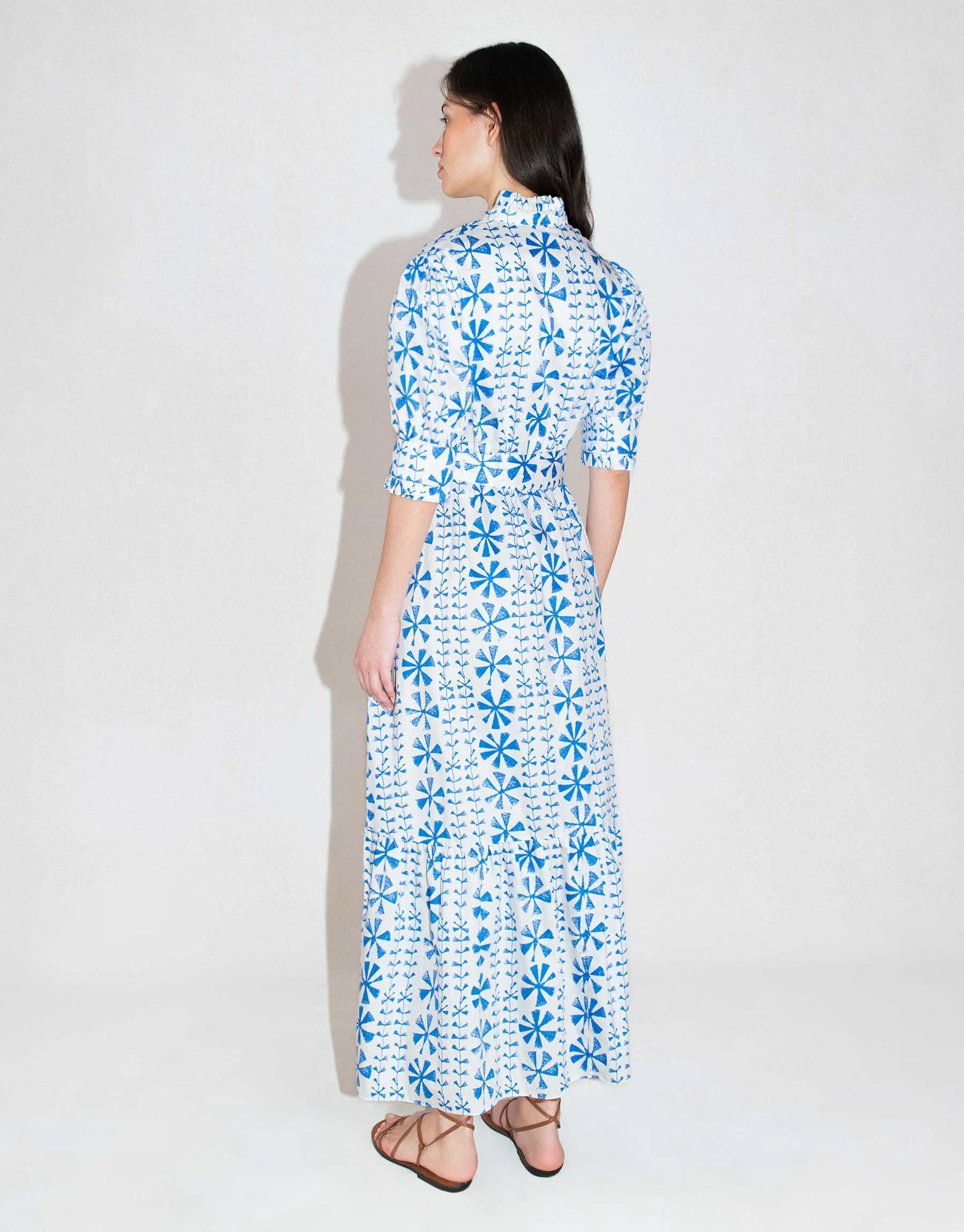 Marni Cotton Midi Dress - Floral Vine Blue - SALE