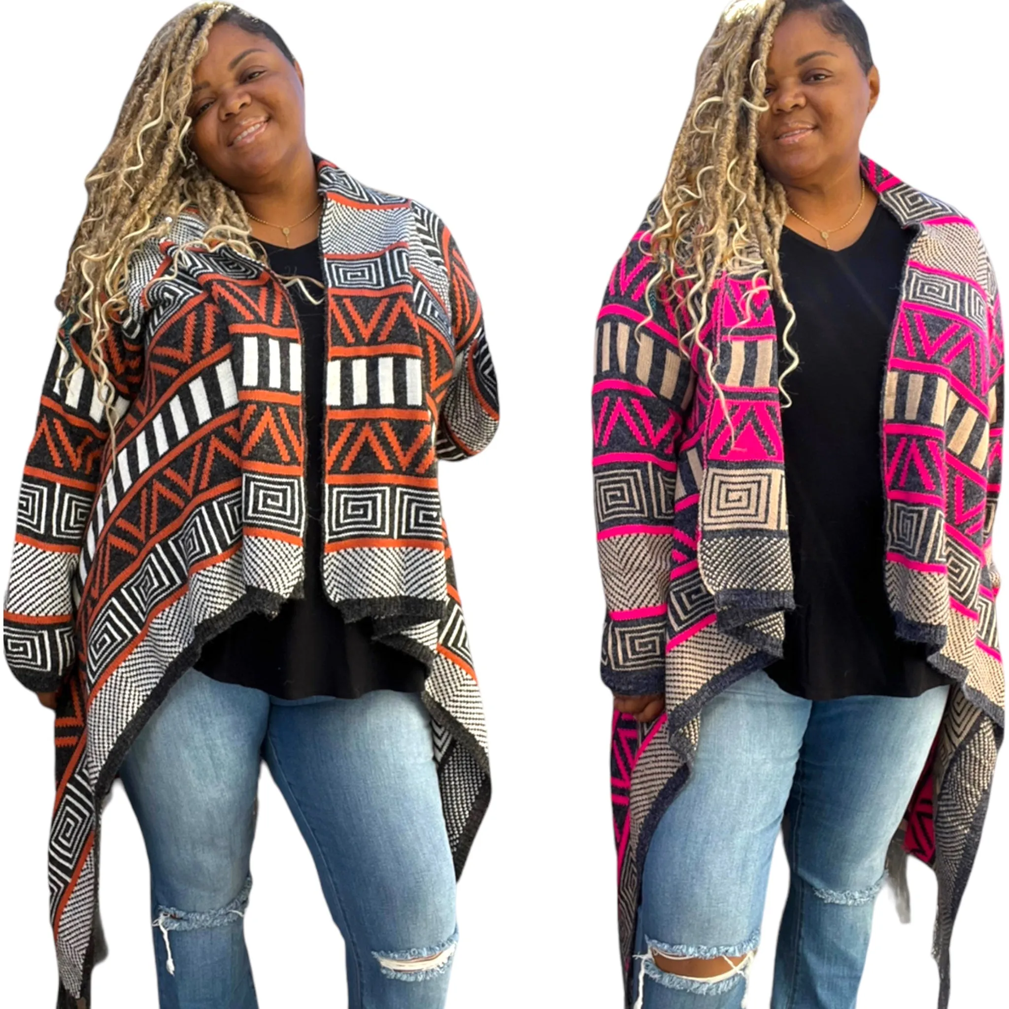 Mattie Plus Size Abstract Maxi Cardigan