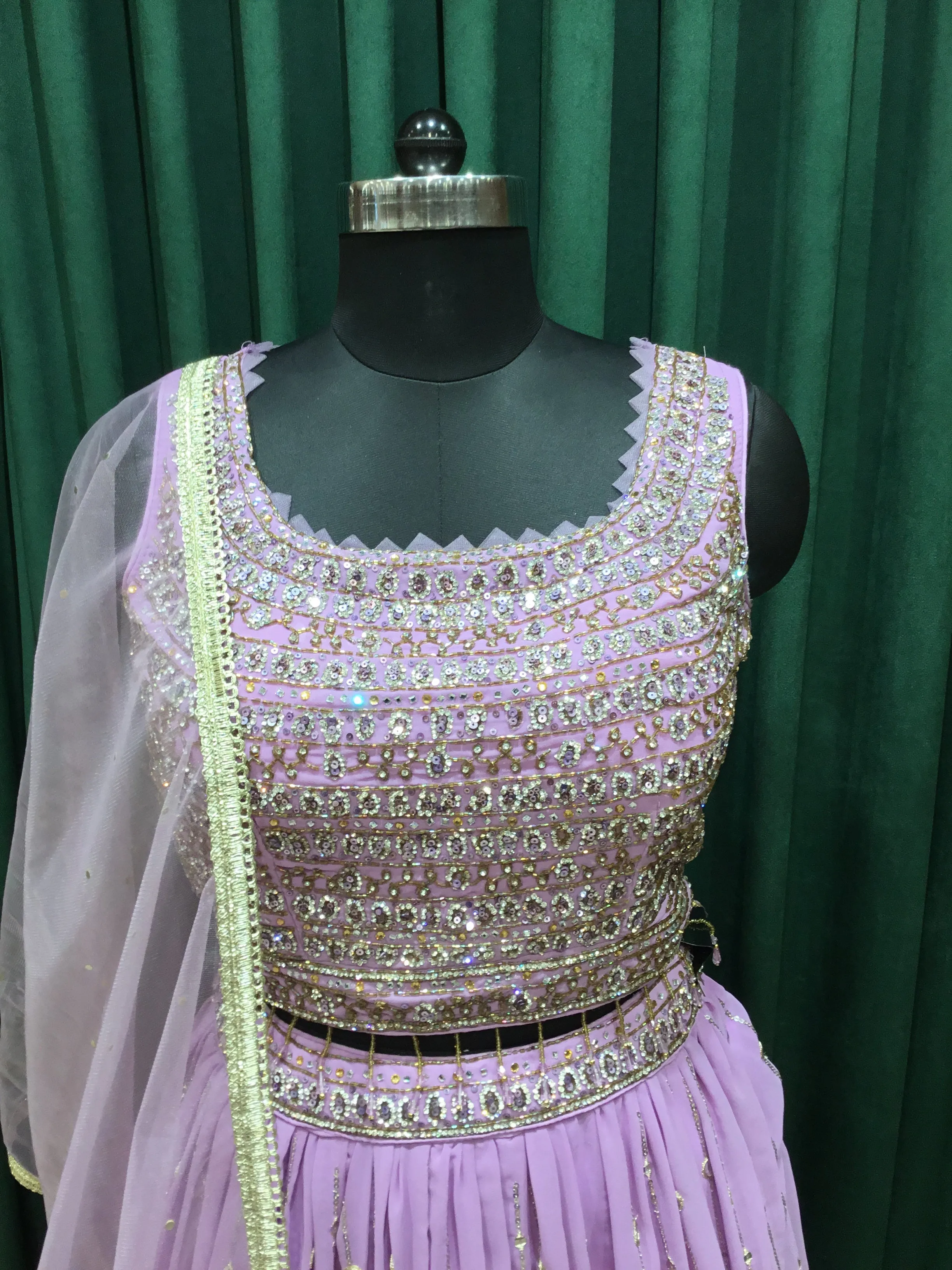 Mauve Georgette lehenga with sequins and Cut Dana