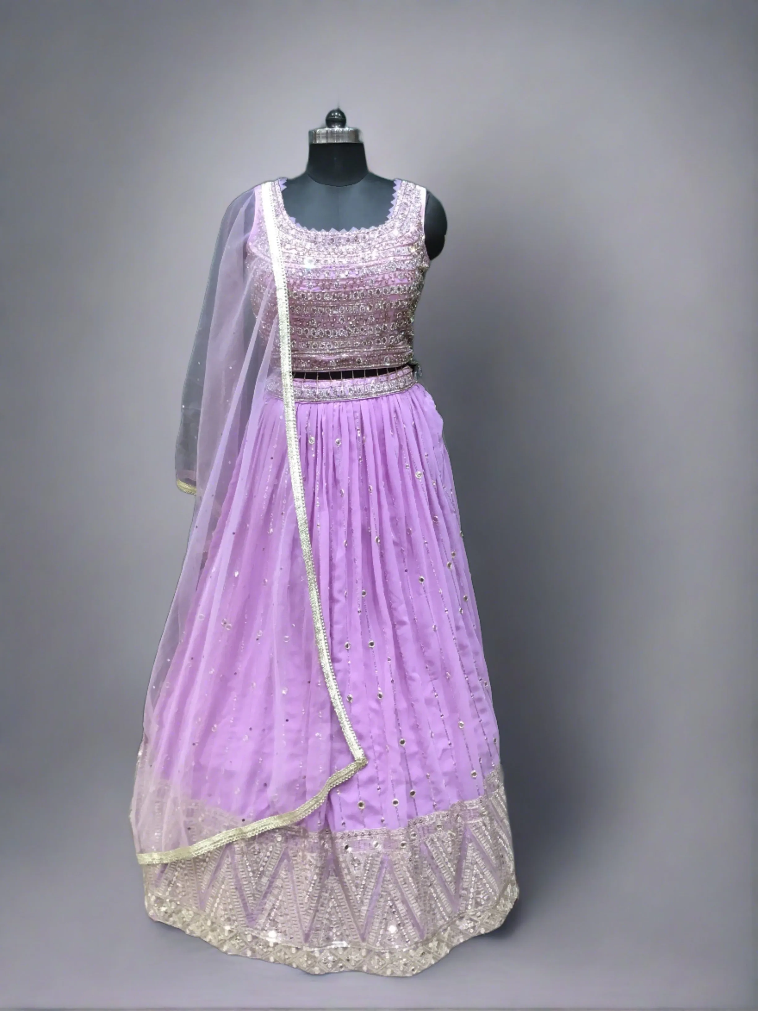 Mauve Georgette lehenga with sequins and Cut Dana