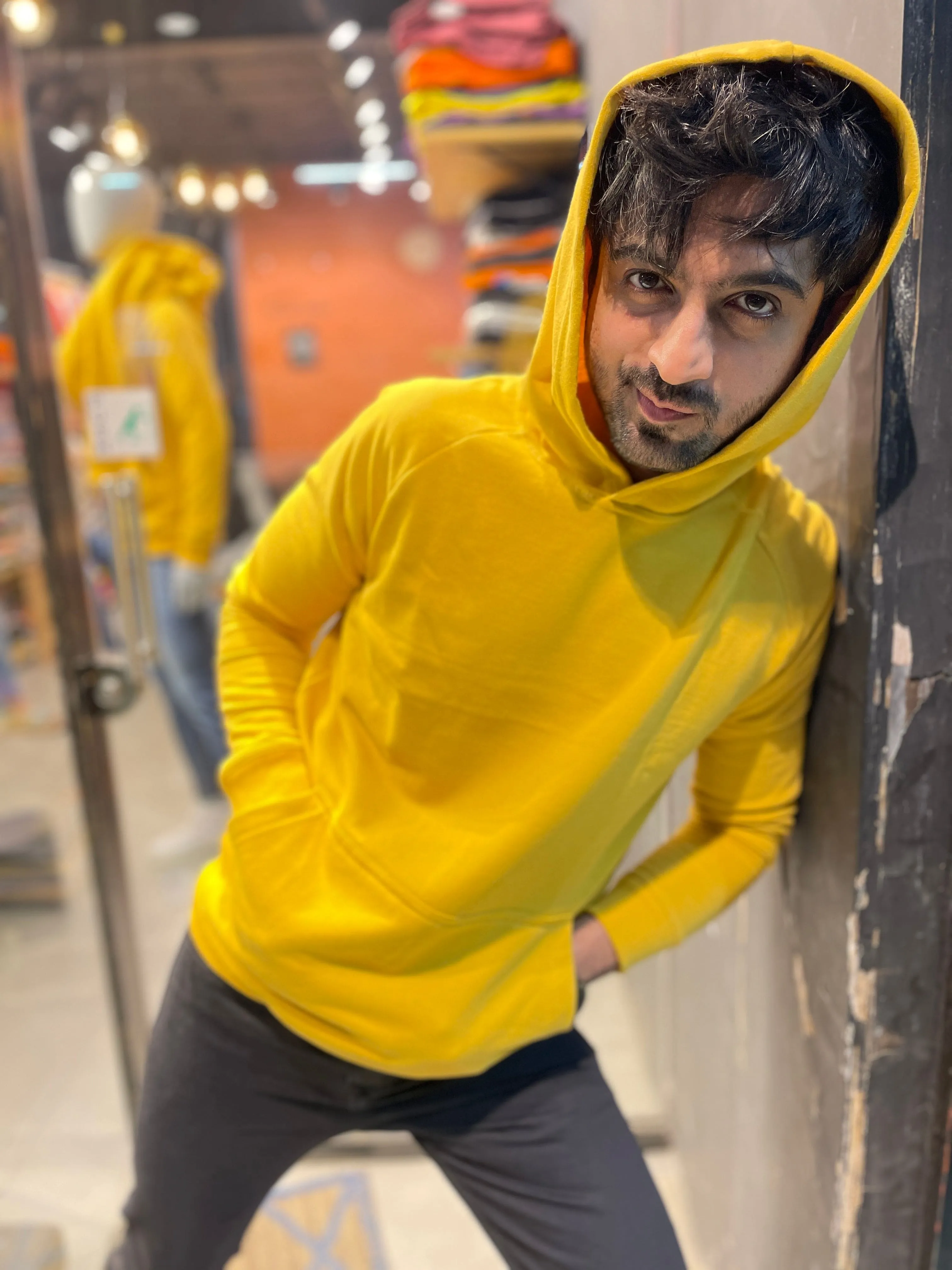 Mustard Raglan Sleeves Hoodie