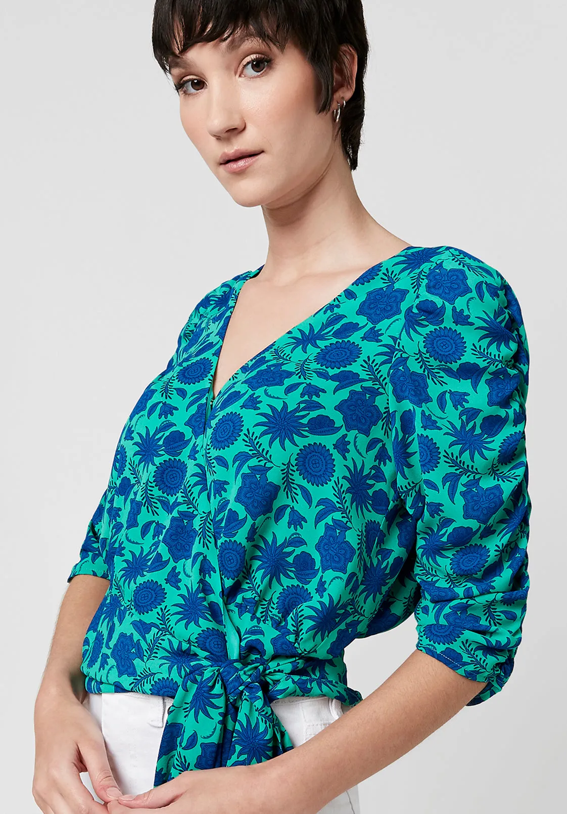 Natala Ruched Sleeve Wrap Blouse - WT2038S