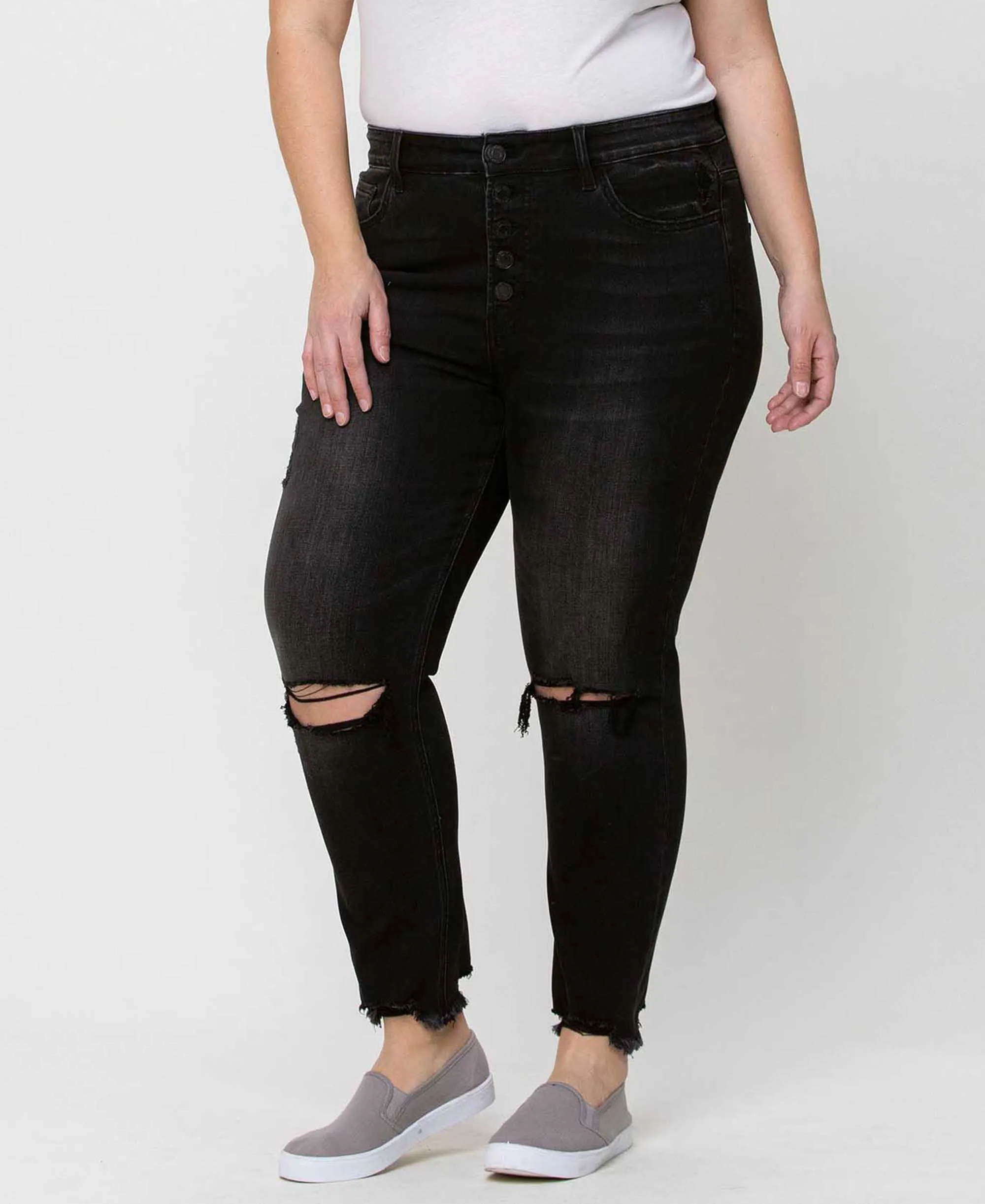 Night Reflection - Plus High Rise Distressed Crop Skinny Jeans