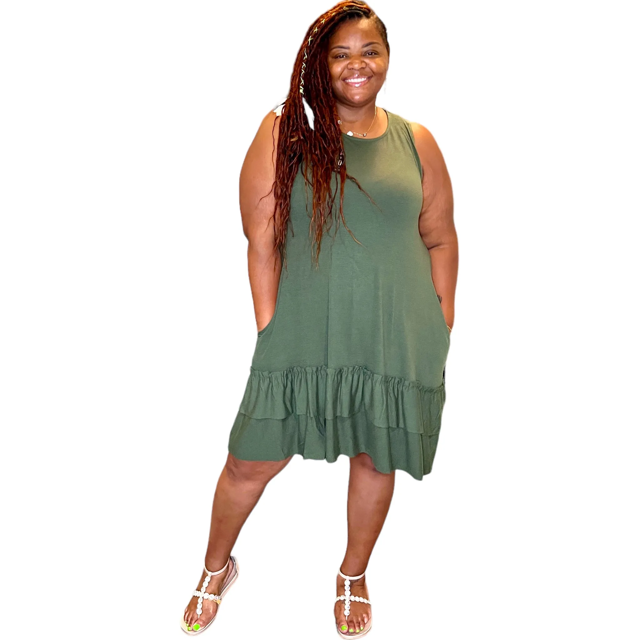 Plus Sleeveless Ruffled Hem Dress