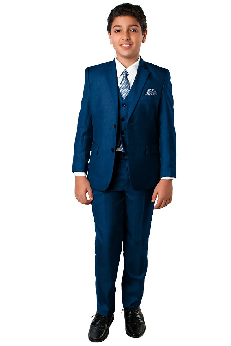 "Benjamin" Kids Textured Blue 5-Piece Suit