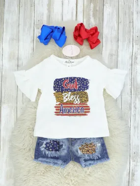 "God Bless America" Ruffle Top & Distressed Denim Outfit