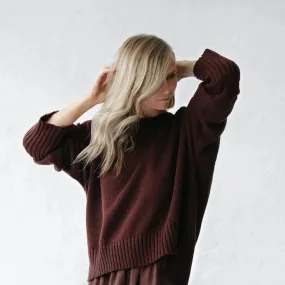 Recycled cotton boatneck sweater in brown by Seaside Tones