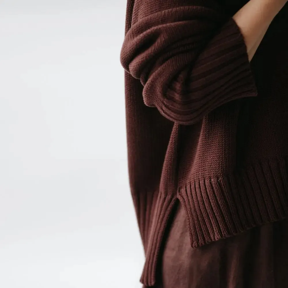 Recycled cotton boatneck sweater in brown by Seaside Tones