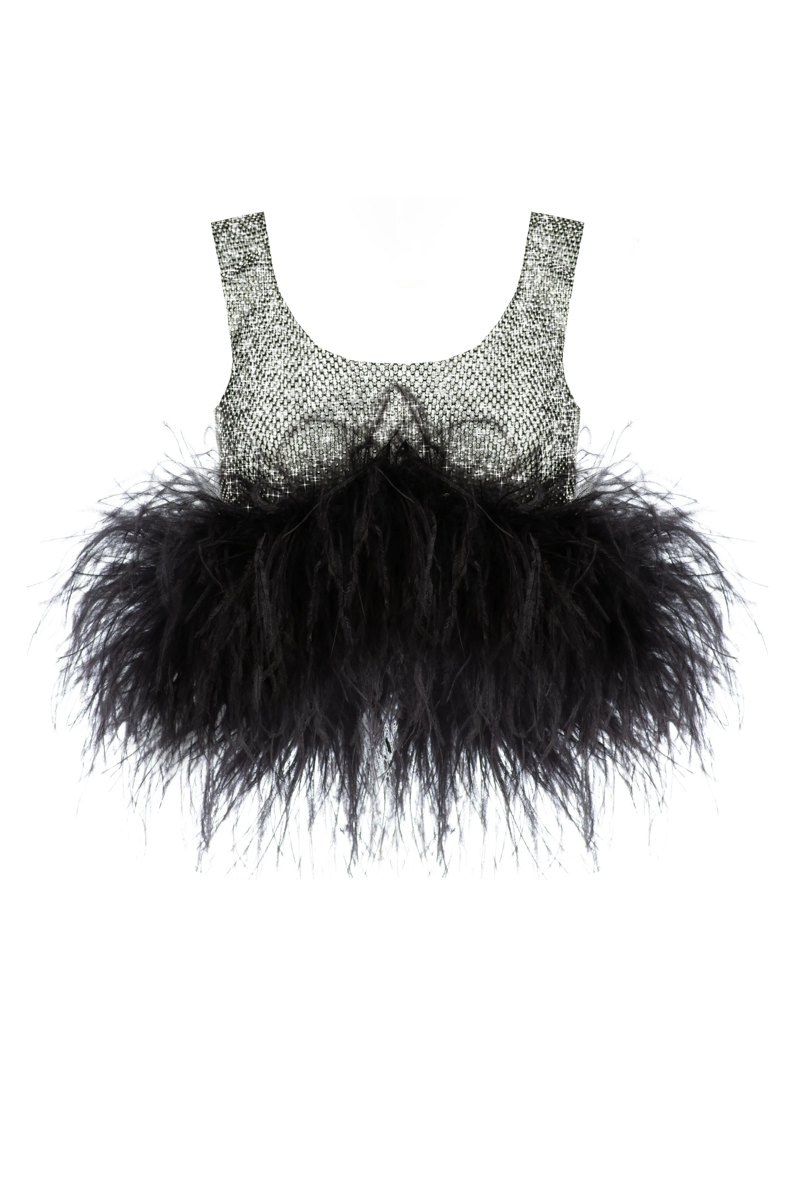 SANTA Crop Top With Feathers - Black