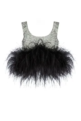 SANTA Crop Top With Feathers - Black