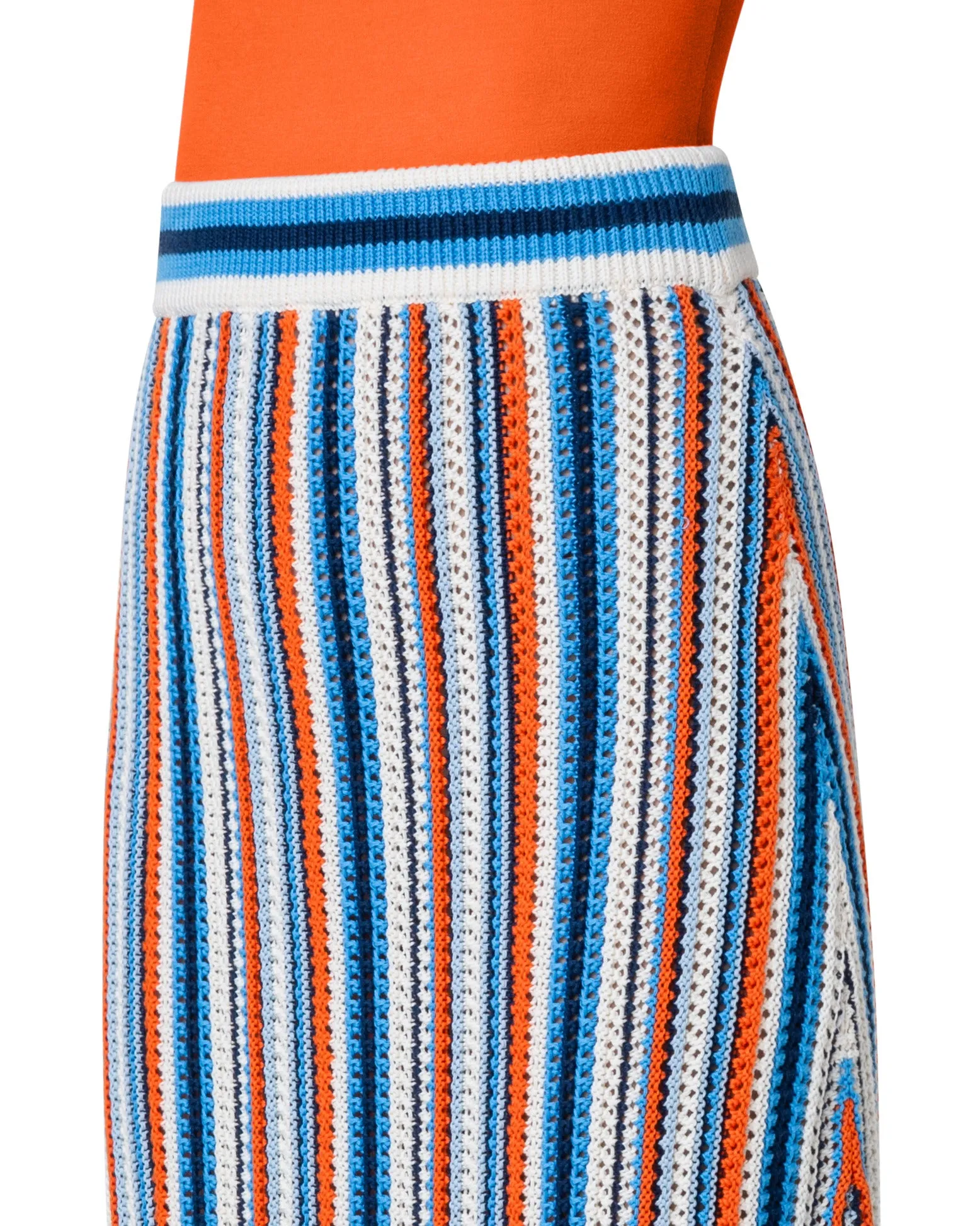 Skirt Suit - Blue/Orange/White