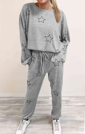 Star Print Long Sleeve Top and Pants Lounge Set