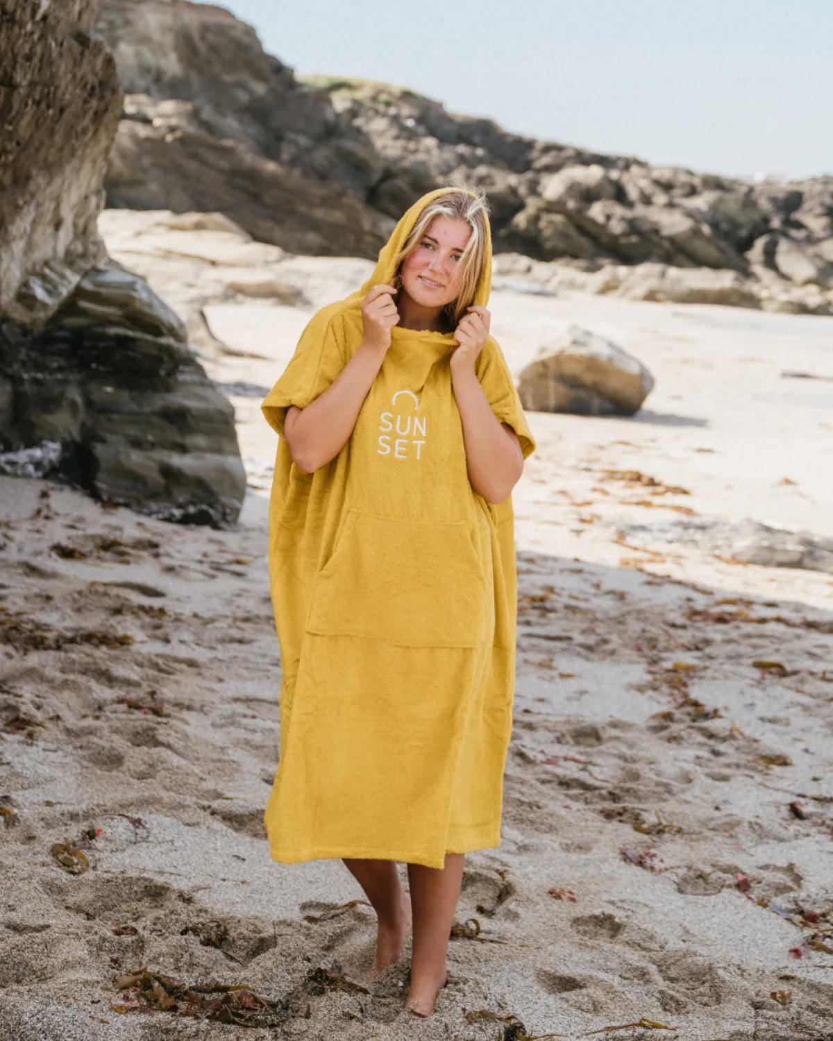 Sunset Surf Changing Towel Poncho - Pineapple Yellow