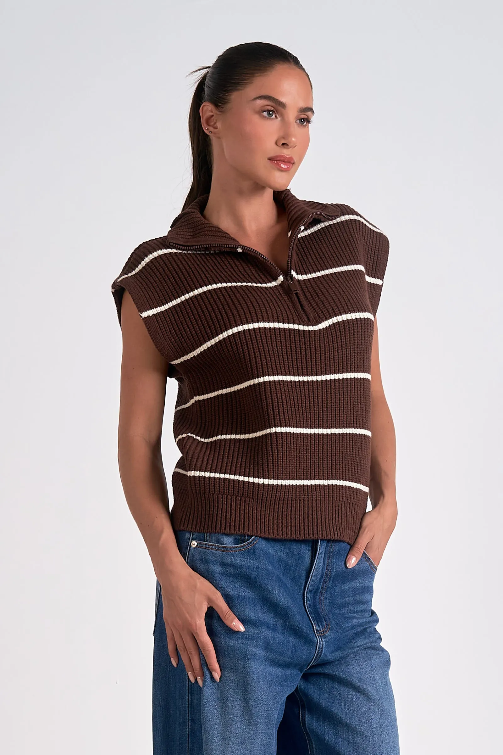 The Angela Zip Front Collared Sweater Vest