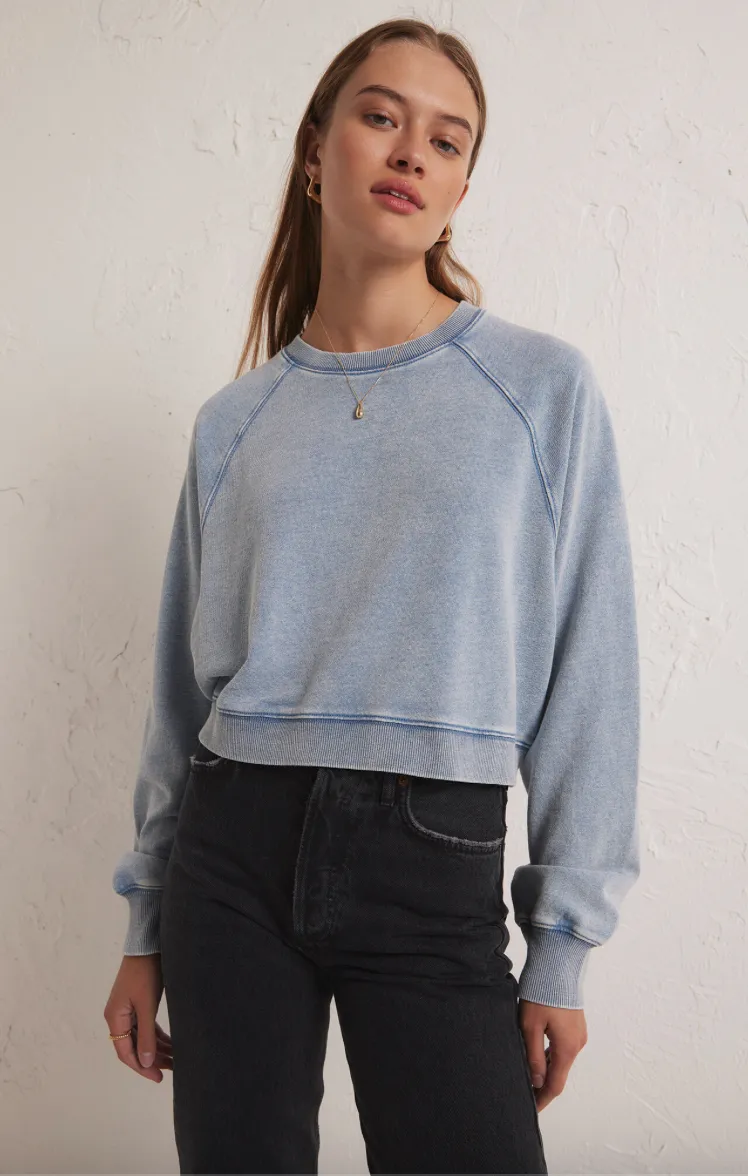 The Crop Out Knit Denim Sweatshirt