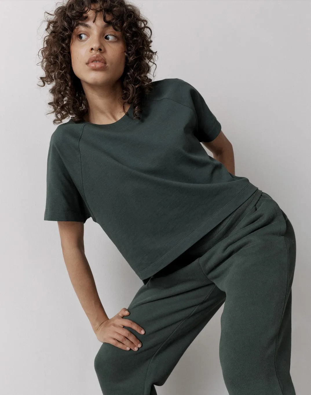 The Womens Crop Tee in Earth Green